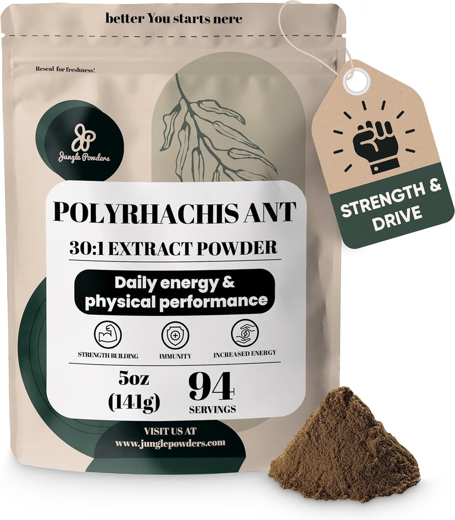 Jungle Powders Black Ant Extract Powder 30: 1 Koncentration, 94 Servering - 5 Ounces of Pure Polyrhachis Black Ant Supplement, Filler Free Changbai Mountain Ant Traditional Herre Health Support for Drive