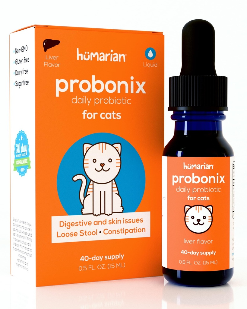 Humanic Probonix flydende probiotika til katte - 8-stamme kat Probiotiske Drops til Fortify Feline Gut Sundhed, tandpleje, Immunitet og mere - 30-dages forsyning - lever flavor
