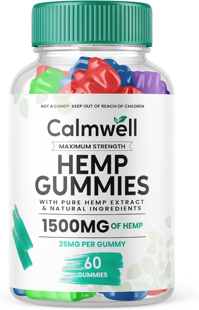Calmwell Hamp Gummies - Officiel Formel - Calmwell Gummies Ekstra Styrke, Maksimal ydeevne Hamp Blend, Rolig godt Gummies Stor Smag 25mg Per Gummies 1500mg Per flaske Ny 2024 Blend (60 Gummies)