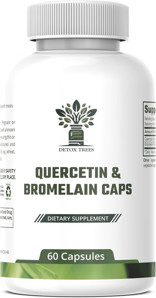 1000mg Quercetin, 200mg Bromelain Complex - immunsupport, sæsonallergi og respiratorisk sundhed supplement - Vegan, non- GMO, 60 kapsler