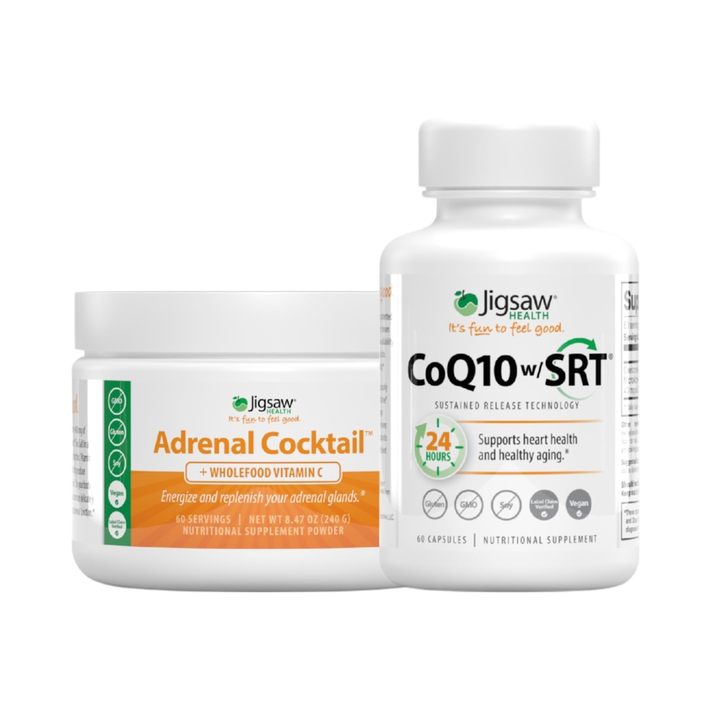 Jigsaw Health Bundle, 124; Adrenal Cocktail, 60 Servere (Jar), og CoQ10 w / SRT, 60 Kapsler