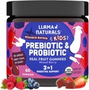 Llama Naturals Kids Probiotiske med Prebiotic Fiber, Vegan, Organic Prebiotics og Probiotics Gummies for Gut Health Support, Tanddler Real Fruit Gummy Vitamin, Ingen Tilføjet sukkerrør, Blandet Berry, 60 Ct
