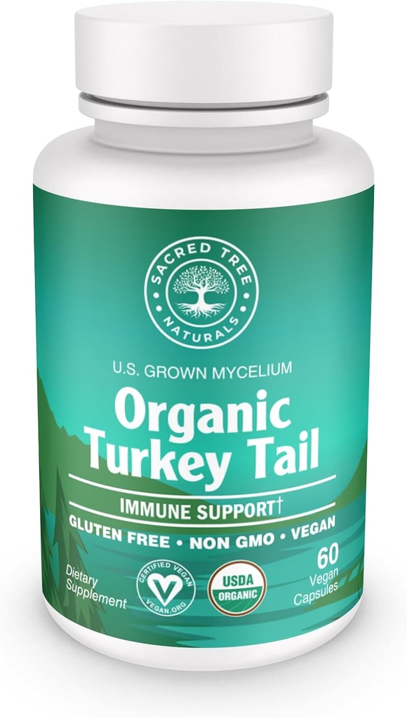 Organic Turkey Tail Mushroom Kapsler - Immunitet Support, Antioxidant Rich, Naturlig fordøjelseshjælp, Vegan & Non- GMO Mushroom Kapsler for Wellness & Vitality - 60 Kapsler (30 Servere)