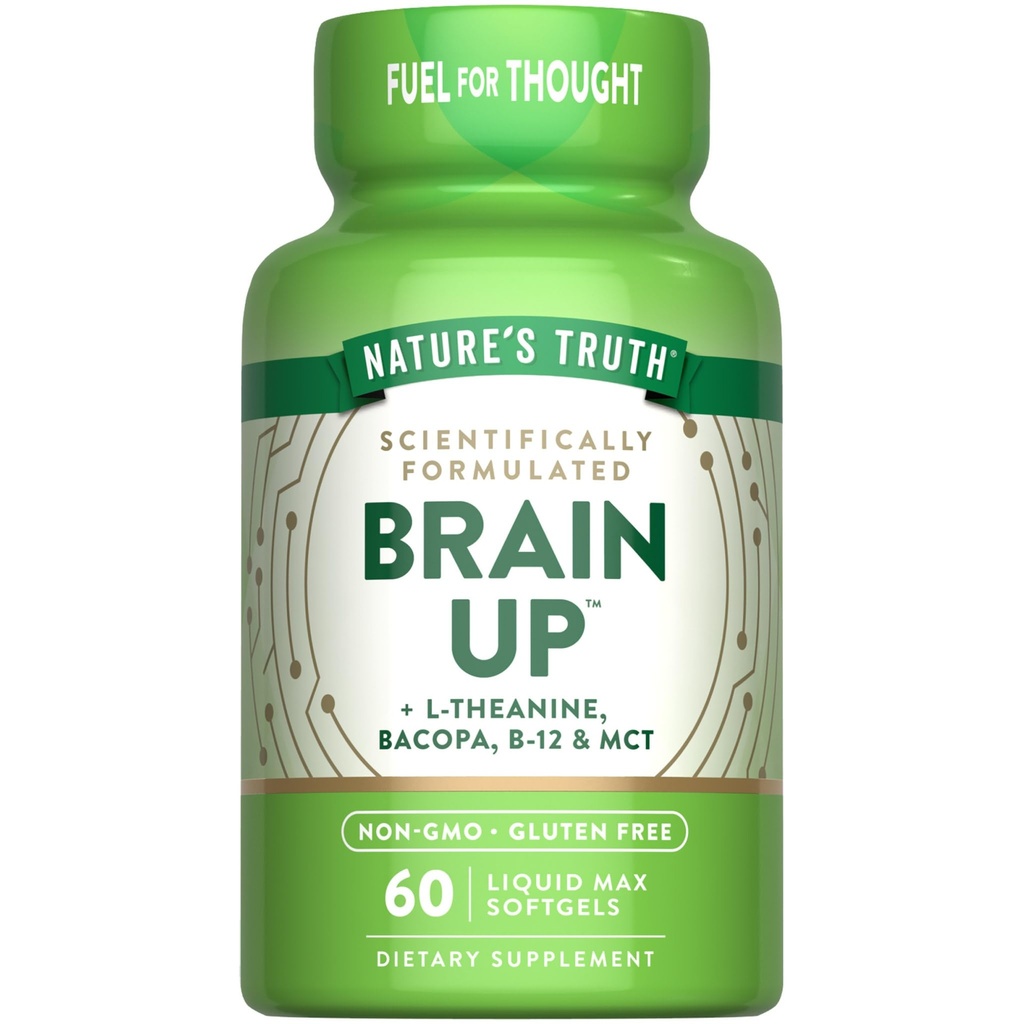 Nature's Truth Brain Up Softgels | 60 Count | with L-Theanine, Bacopa, B-12 & MCT | Non-GMO and Gluten Free Supplement