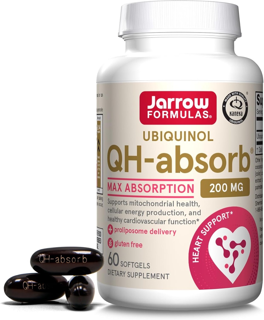 Jarrow Formulas QH- absorbere 200 mg - Høj Absorption Co- Q10 - Aktiv antioxidant form af Co- Q10 - Understøtter Mitokondriel energiproduktion & Kardiovaskulær sundhed - Op til 60 Servering