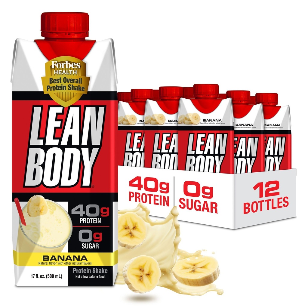 Lean Body Ready- to- Drink Banan Protein Shake, 40g Protein, Whey Blend, 0 Sugar, Gluten Free, 22 Vitaminer & Minerals, 17 Ounce (Recyclable Carton & Lid - Pack of 12) LABRADA