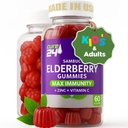Sambucus Elderberry Gummies + C-vitamin + zink til børn og voksne, X3 immunstøtte, naturlige smagsstoffer + ingredienser, Vegan, Non- GMO, Made in USA (60)
