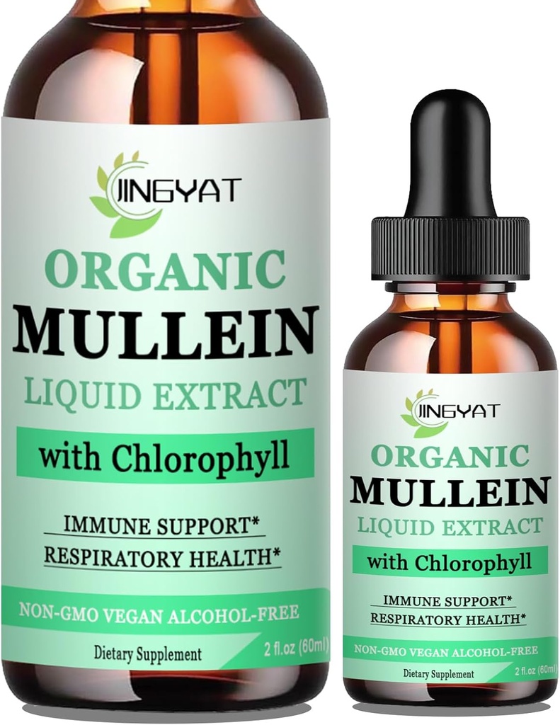 Mullein Drops til Lungs MSD 124; Kraftfuld Mullein Leaf Extract med Chlorophyll, C-vitamin, kanel til immunforsvar, Detox & Respiratory Support, Bronchial Support MSD 124; Non- GMO, Kosher, Gluten- Free