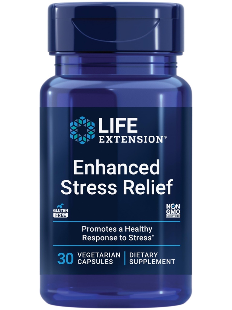 Life Extension Enhanced Stress Relief, Lemon Balm Extract, L-theanin, dekompression med dette tillæg for stress, Gluten- fri, Non- GMO, Vegetar, 30 kapsler