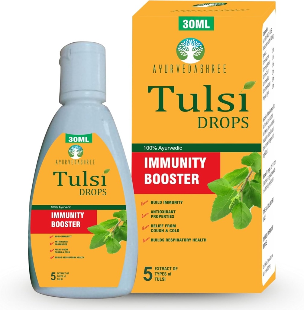 Tulsi Drops Natural Immunity Booster 30 ML Pack - Certificeret 5 forskellige sjældne Tulsi, Holy Basil Drops 30 ML