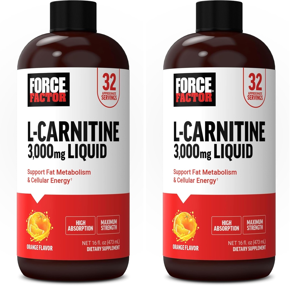 Kraftfaktor L Carnitin tillæg, flydende L- Carnitin 3000 mg til at hjælpe med at vende fedt i energi, Support Muscle Recovery, og Boost Cellular Energy, Maksimal styrke, Non- GMO, Orange Flavor, 16 Oz.