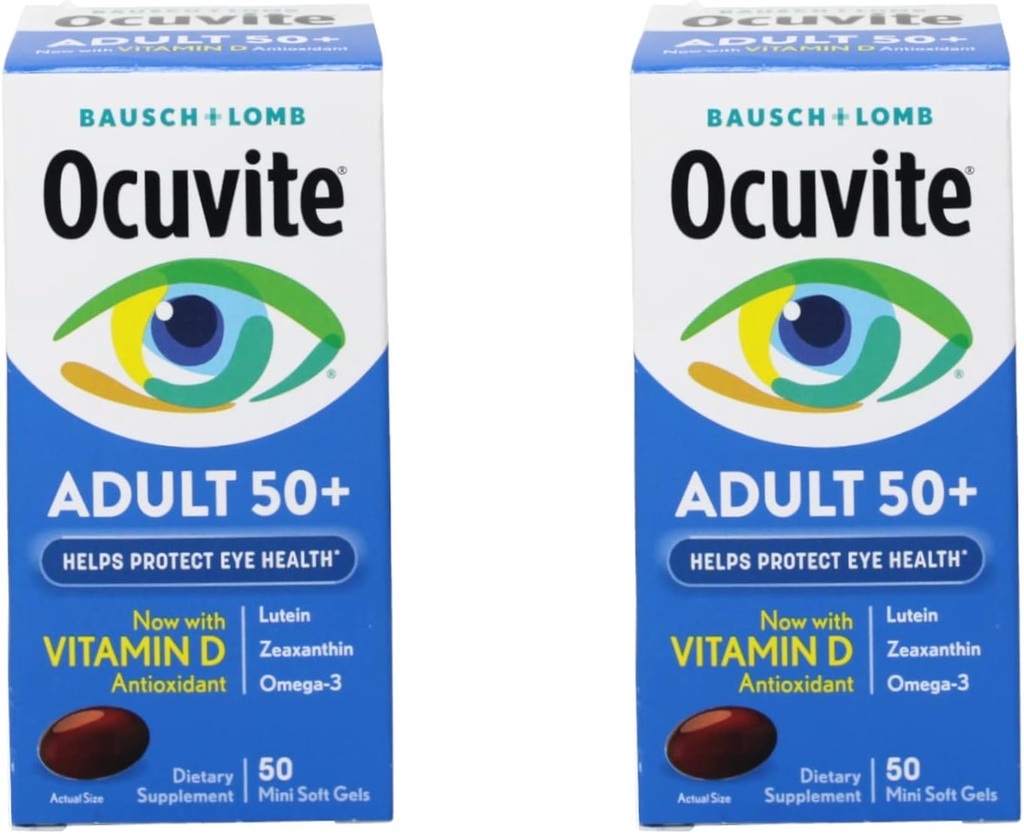 Bausch & Lomb Ocuvite Eye Vitamin & Mineral Supplement for Adults 50+, 50-Count Soft Gels (Pack of 2)