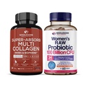 Grossic Wellness Super- Absorb Multi Collagen Pills (type I II III V X) Økologiske urter og bioperine + Dr. Formuleret Raw Probiotika til kvinder 100 Millioner CFU 'er med Prebiotika Bundle