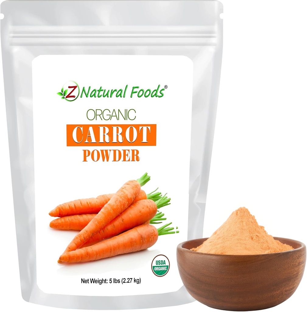 Z Naturlige fødevarer Økologisk gulerod pulver, Natural Superfood Powder for Vision and Heart Health, Great in Juices, Smoothies, og opskrifter, Non-GMO, Vegan, Gluten- Free, Kosher, 5 lbs