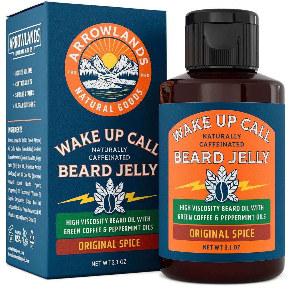 Vågn op Call Beard Jelly - Koffein Beard Growth Oil med Virgin Green Coffee Oil & Pebermynte, Natural Thickener og Moissurizer (3.1oz, Original Spice)