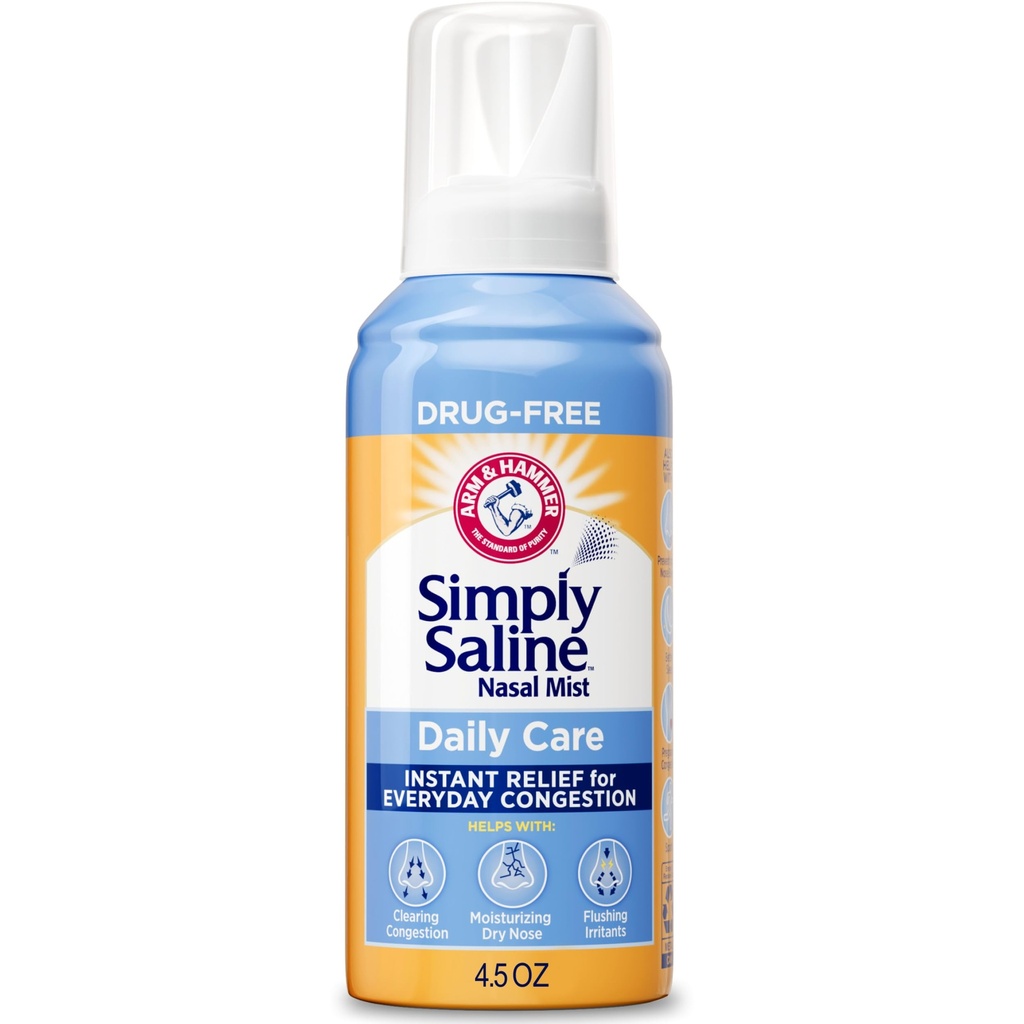 ARM & HAMMER Simply Saline Nasal Care Daily Mist 4.5oz - Instant Relief for hver dag Congestion - One 4.5oz Flaske