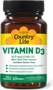 Country Life Vitamin D3 2500 I.U. Gluten- Free, 60 Softgels