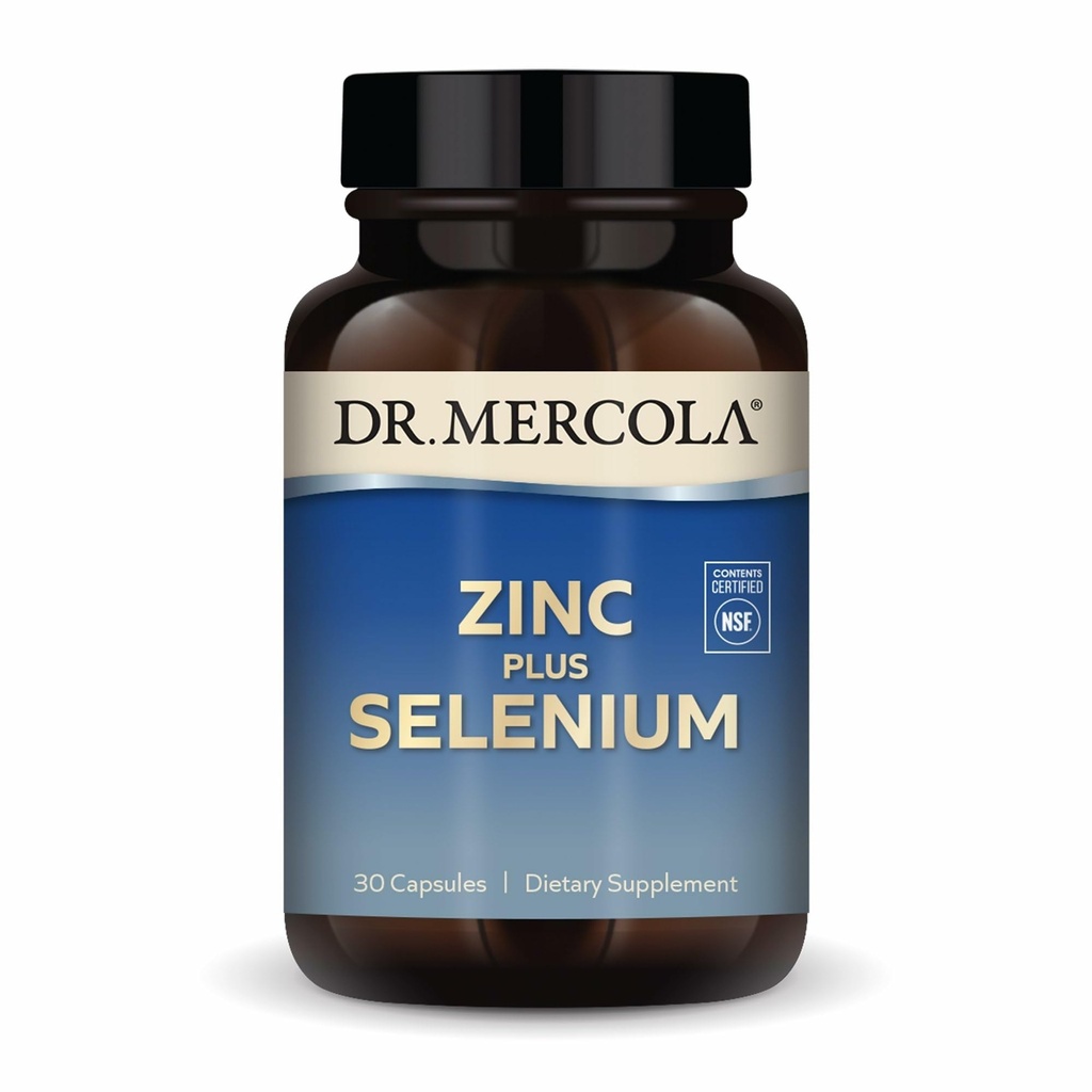 Dr. Mercola Zink Plus Selenium - Mineral Blend Supplement - til immunforsvar, hjerne og åndedrætsværn - Indeholder zink Glycinate Chelate & Kobber - GMO- Free & Gluten- Free - 30 kapsler (30 Servere)