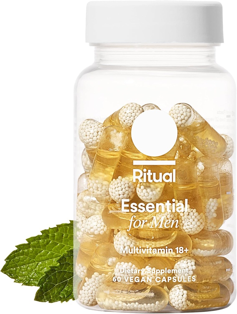Rituel Multivitamin til mænd 18 + med zink, vitamin A og D3 til immunfunktion Support *, Omega-3 DHA, B12, K2, Gluten Free, Non- GMO, Vegan, Mint Essenced, 30 Day Supply