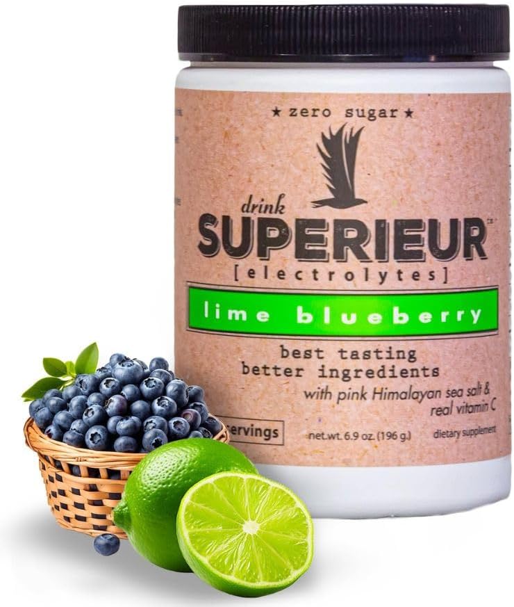 Superieur Electrolytes- Plant baseret Electrolyte Supplement w / Sea Minerals for Hydration & Recovery- Keto Friendly, Non- GMO, Zero Sugar, Vegan, Sund Sports Drikke Powder- Lime Blåbær (70 Servere)