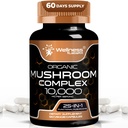 WELLENess LASSRX Mushroom Supplement Kapsler 10: 1 Uddrag, Mushroom Complex Kapsler 1000mg, Lions Mane Supplement med Tyrkiet Hale, Cordyceps, Reishi - 120 Greve