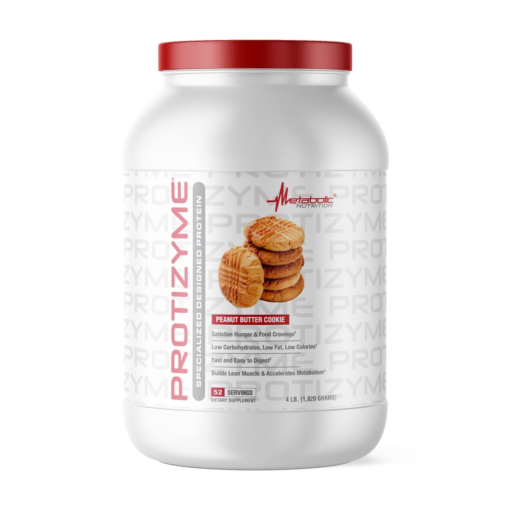 Metabolisk ernæring, Protizyme, 100% Whey Protein Powder, High Protein, Low Carb, Low Fat Whey Protein, fordøjelsesenzymer, 24 Essential Vitamin og Min, 4 Pound (52 ser)