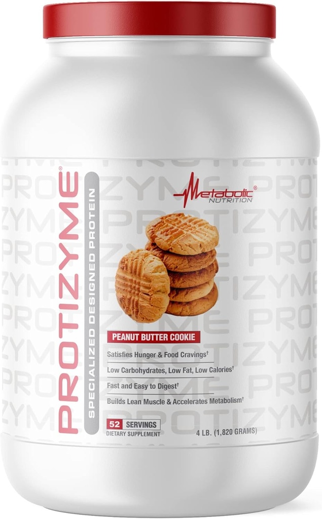 Metabolisk ernæring, Protizyme, 100% Whey Protein Powder, High Protein, Low Carb, Low Fat Whey Protein, fordøjelsesenzymer, 24 Essential Vitamin og Min, 4 Pound (52 ser)