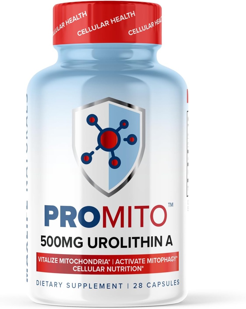 ProMito Urolithin A Supplement - 500 mg Pure Urolithin A Kosttilskud til mænd og kvinder - Alternativ til NMN, NAD, CoQ10, Resveratrol & PQQ - 28 kapsler