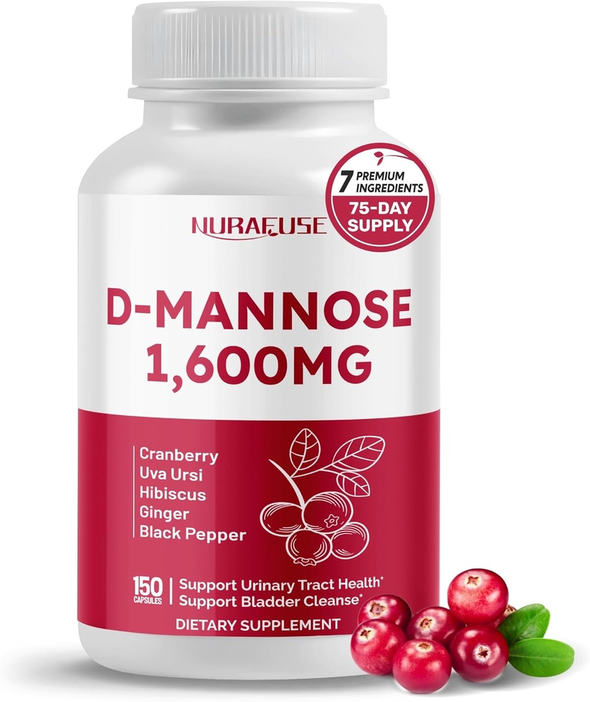 D-Mannose med Cranberry, Uva Ursi, Hibiscus, Ginger, Black Pepper - Understøtter urinvejssundhed, Bstige Cleanse - Made and Testet i USA