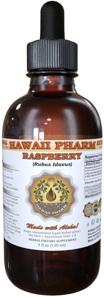 Hawaii Pharm Raspberry Liquid Extract, Økologisk Hindbær (Rubus idaeus) Tinktur, Urte supplement, Lavet i USA, 4 fl.oz
