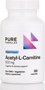 PureFormulas Acetyl L- Carnitin Cognitive & Memory Support L Carnitin Supplement for hjerne, fokus, & Calmness Alcar, 500mg Dairy Free Non- GMO 60 Kapsler