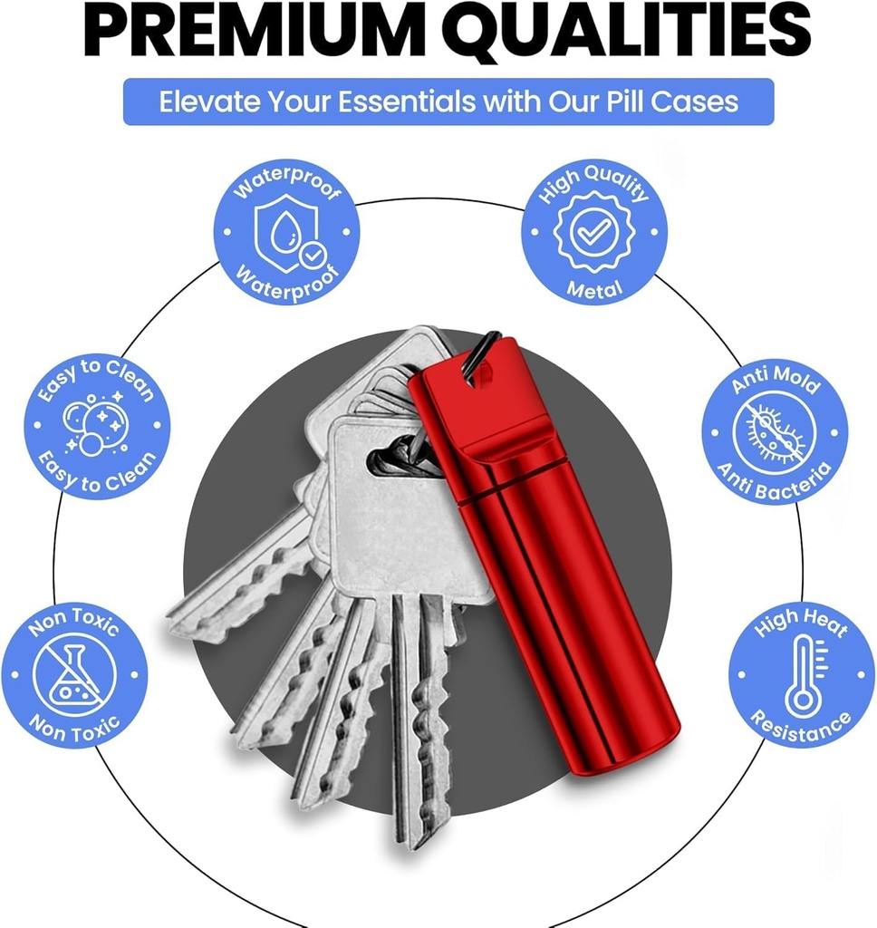 Keychain Pill Holder Stor kapacitet Vandtæt Travel Pill Organizer Pill Container til tabletter, Kapsler - Holdbar Travel Friendly Pill Case for Purse Mini Pill Case (rød) (rød)