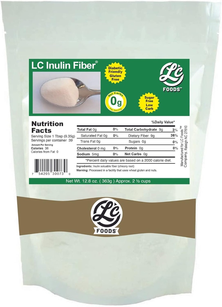LC Foods Inulin Fiber (Chicory Root) All Natural - Low Carb - Gluten Free - No Sugar - Diabetic Friendly - 12,8 oz