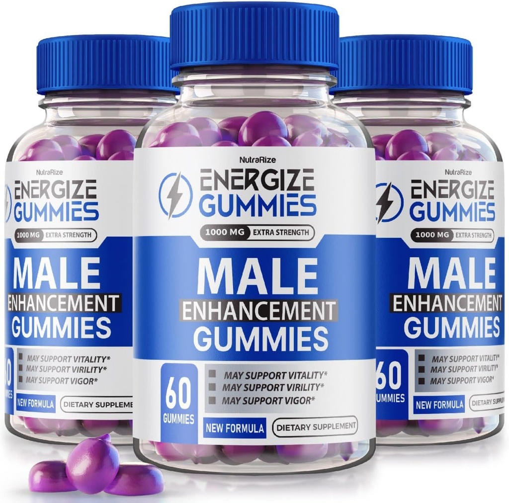 (3 Pack) Energize Gummies - Energize Gummies for mænd, Energize Gummies Mand, supplement til fremme af samlet sundhed og velvære, Bruges til at opretholde en sund og aktiv livsstil (180 Gummies)