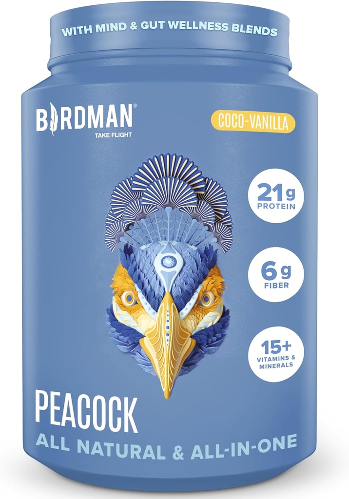BIRDMAN Peacock Vegan Protein Powder Note 124; Komplet Plant baseret Måltid Erstatning Rystes med Magnesium, D-vitamin, MCT Oil