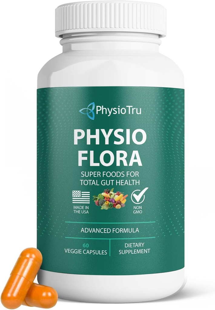 Physio Flora Curcumin Piperine, Probiotika og Prebiotika til Gut, 60 Veggie Kapsler
