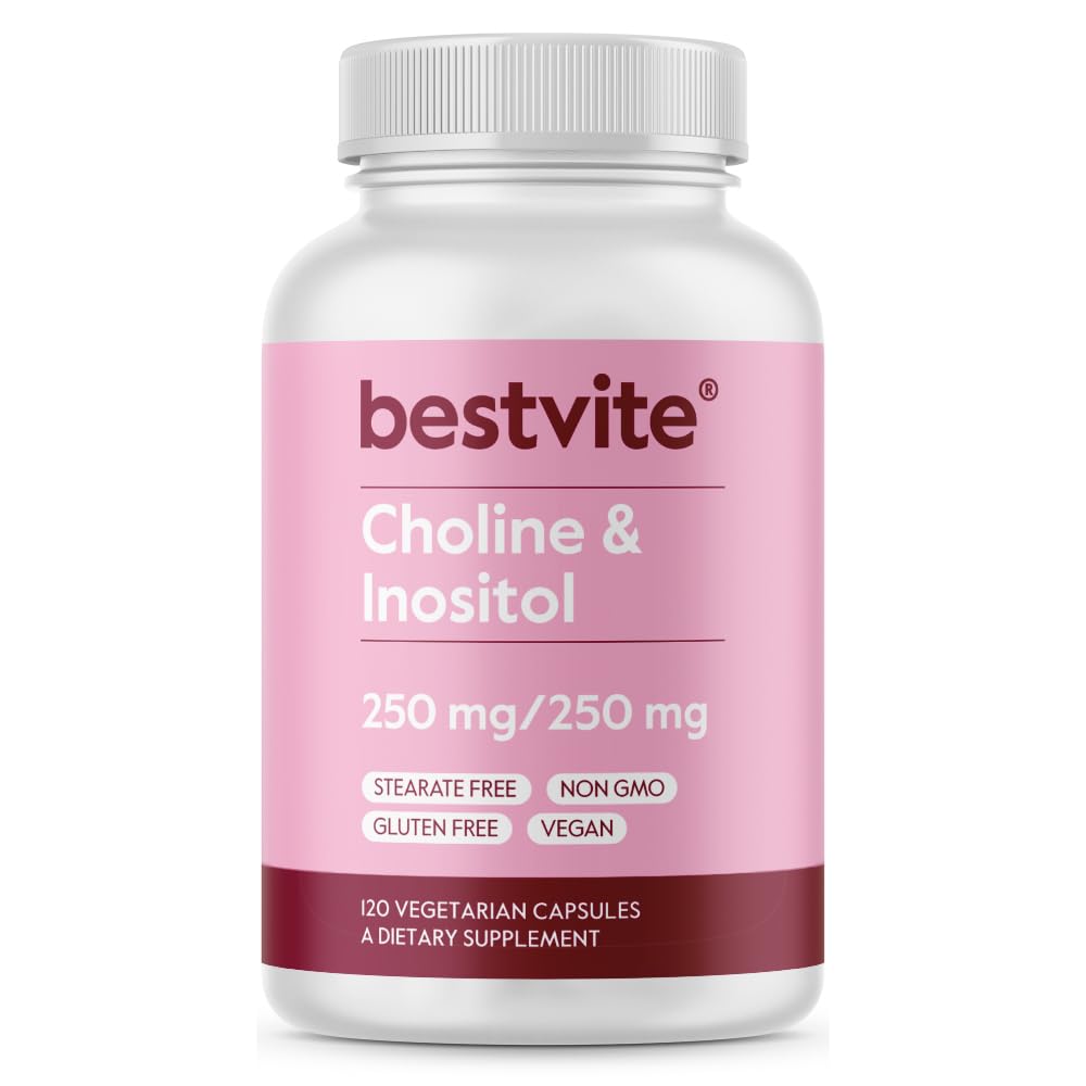 BESTVITE Cholin Inositol 500mg (120 Vegetariske kapsler) - Ingen Stearates - Ingen Fillers - Ingen Dicalcium Phosphat - Vegan - Ikke GMO - Gluten Free