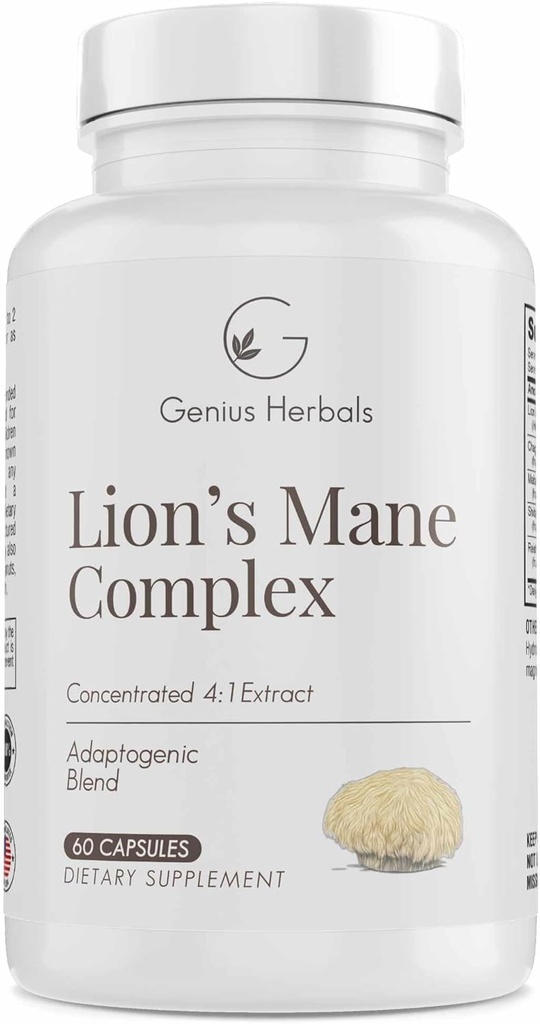 Lions Mane Complex - Concentrated 4:1 Extract for Brain Health, Cognitive and Memory Support - 60 Capsules