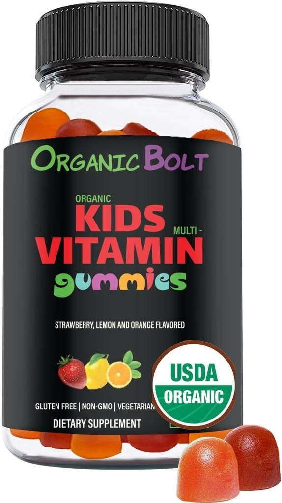 USDA Organic Kids multivitaminer 30- 60 Day Supply, Daily Kids Multivitamin Gummies med C-vitamin, D, A, E, B6, B12, Biotin, Zink. Organic Kids Vitamin til immunforsvar og total sundhed. 60 Antal