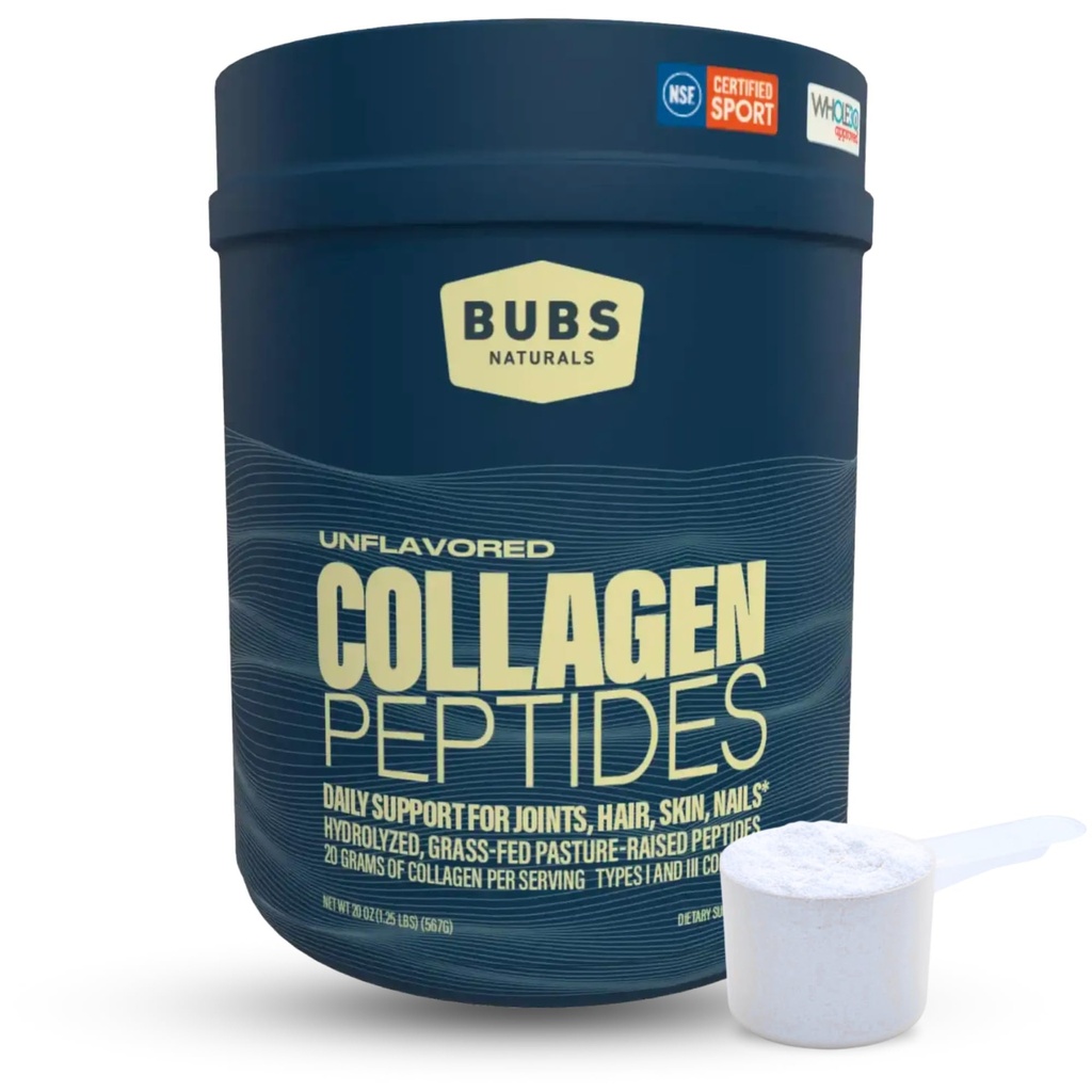 BUBS Naturals Collagen Peptider Powder, Collagen for kvinder & mænd, Hydrolyzed Peptider, Unflavored Pasture Raised Grass Fed, Paleo Keto Friendly, Understøtter hår hud & fælles sundhed (20 oz) 28 Servering