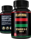 D3- vitamin 5000 IE - 125 mcg D3- vitamin kosttilskud til kvinder og mænd - hudsundhed, muskelfunktion og immunforsvar - non- GMO, højpotens D3- vitamin 5000 IE, 3 måneders forsyning