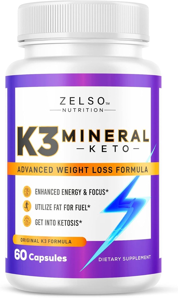ZELSO K3 Mineral vægttab piller til kvinder og mænd, K3 Mineral piller - K3 Salt Mineral, Vitamin + K3 Kapsler supplement til Keto Vægttab - 1 Måned Supply