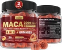2 Pack Sugar Free Maca Root Gummies 2000mg med Ashwagandha, Tribulus Terrestris, Rhodiola, Panax Ginseng, L Arginin & L Tyrosine - Organic Black Red Yellow Maca Root til kvinder Mænd energistøtte