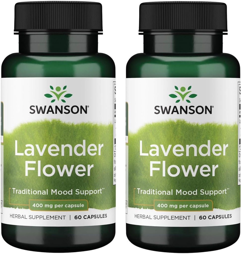Swanson Lavendel Flower - Urtetilskud Fremme Traditional Mood Support - Kan fremme afslapning & Steady Nerves - (60 kapsler, 400mg Hver) (2 pakke)