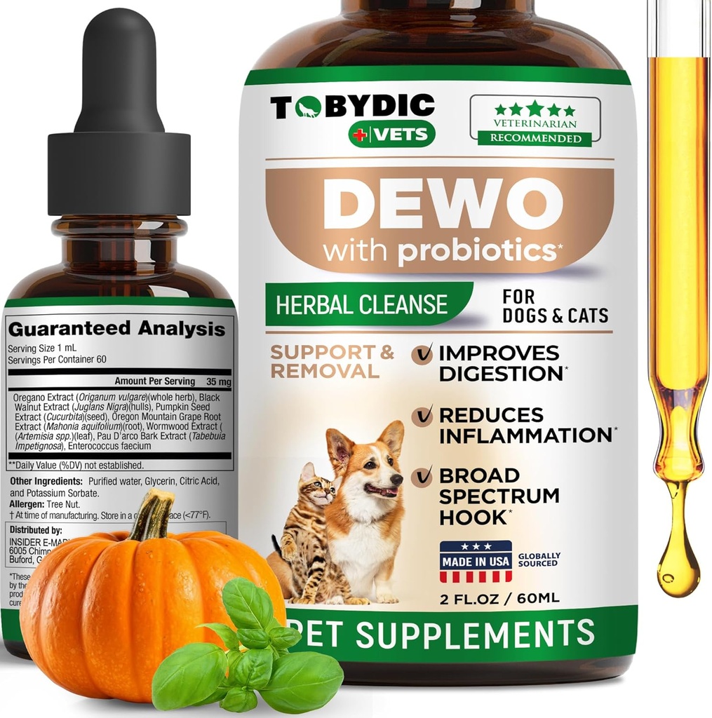 Broad Spectrum Herbal Intestinal Defense med Probiotiske for katte & Hunde - Naturlig support hjælper med at fjerne toksiner - Supplement Drops - Made in USA