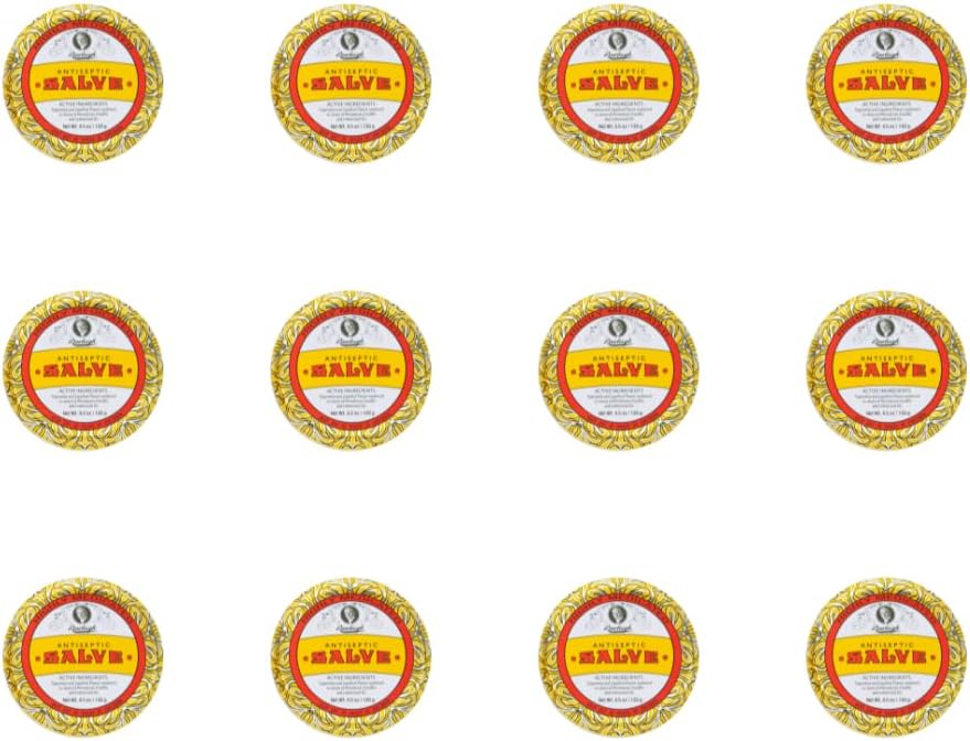 Rawleigh Antiseptisk Salve Iconic Gul Big Tin: 4.5 oz, Multi- Formål Salve Sothes Cuts, Bruises, Irritations, med Turpentine, Phenol, Cottonseed Oil & Paraffin, Original Formel - Pack of 12