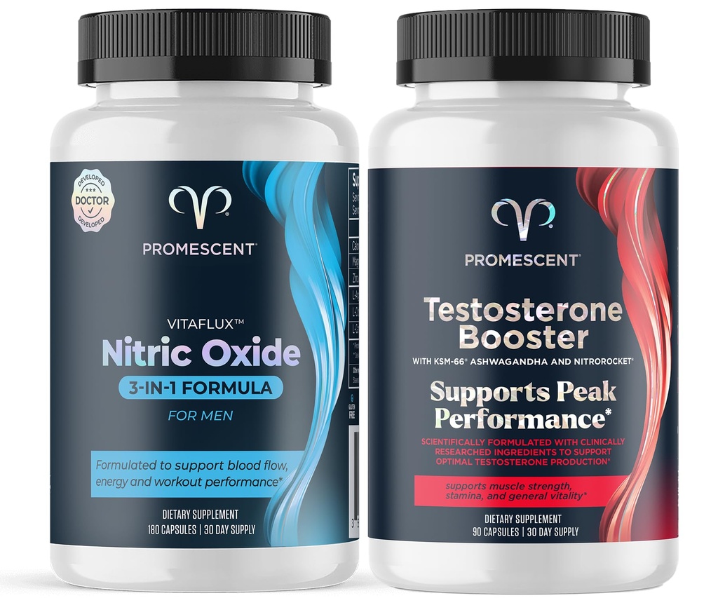 Promescent VitaFLUX nitrogenoxid Supplement, L Arginin l Quality Citrullin Kosttilskud til mænd + Testosteron Booster til mænd Supplement w / Tongkat Ali (LongJack), KSM- 66 Ashwagandha