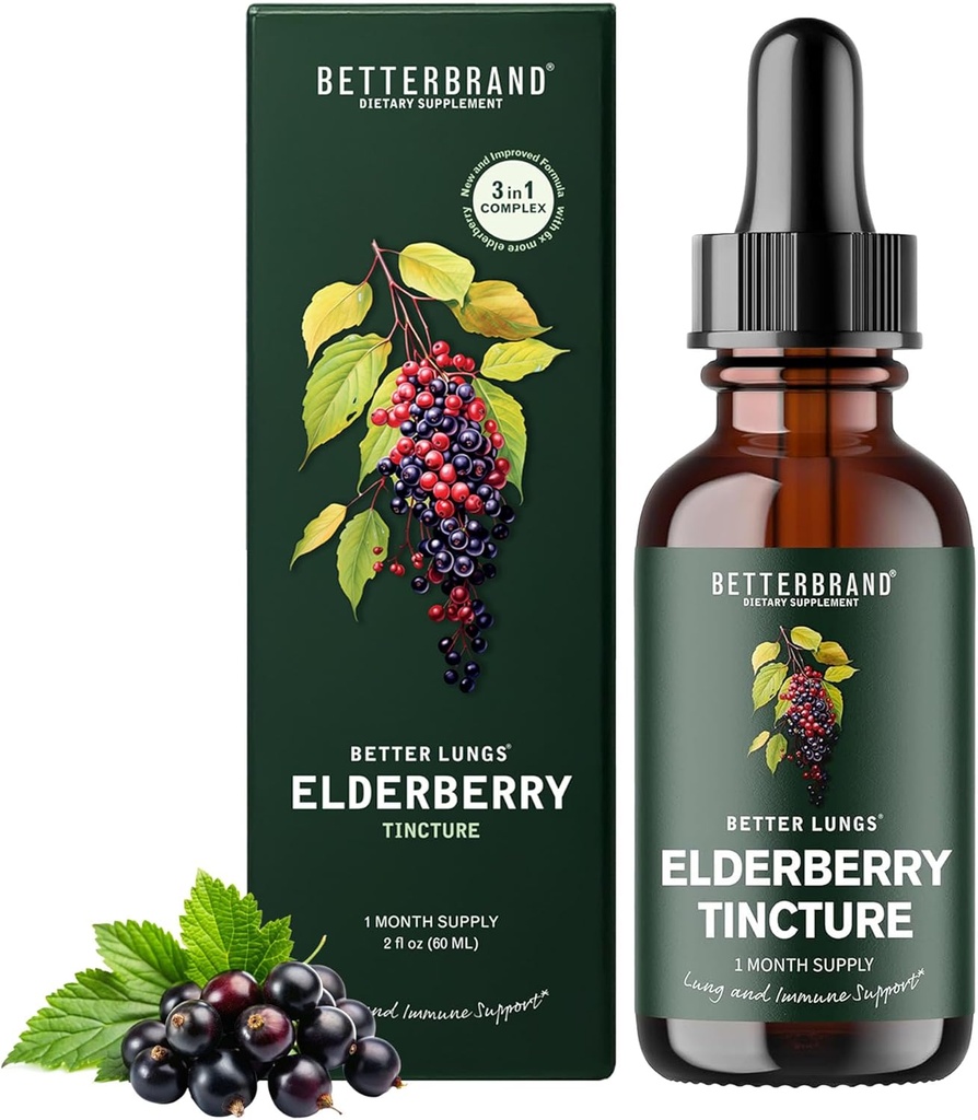 Betterbrand BetterLungs Elderberry Tinktur Kosttilskud - Alle naturlige sukker- fri ikke-GMO vegetar til vinter immunforsvar (30 dag)