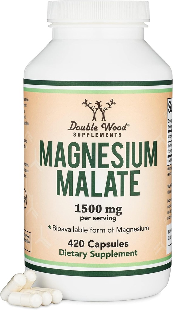 Magnesium Malatkapsler (420 Tæl) - 1.500mg Per Servering (Magnesiumbundet til Malic Acid), Tredjeparts testet, Vegan Friendly, Gluten Free by Dobbelt Wood Kosttilskud