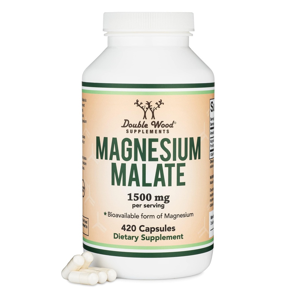 Magnesium Malatkapsler (420 Tæl) - 1.500mg Per Servering (Magnesiumbundet til Malic Acid), Tredjeparts testet, Vegan Friendly, Gluten Free by Dobbelt Wood Kosttilskud
